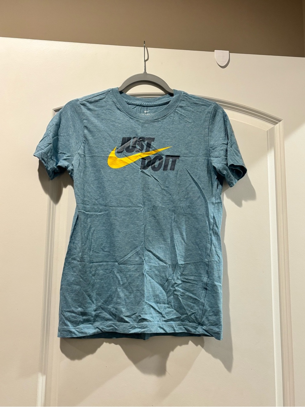 Nike Kids Short Sleeve Tee in Teal with Yellow Swoosh